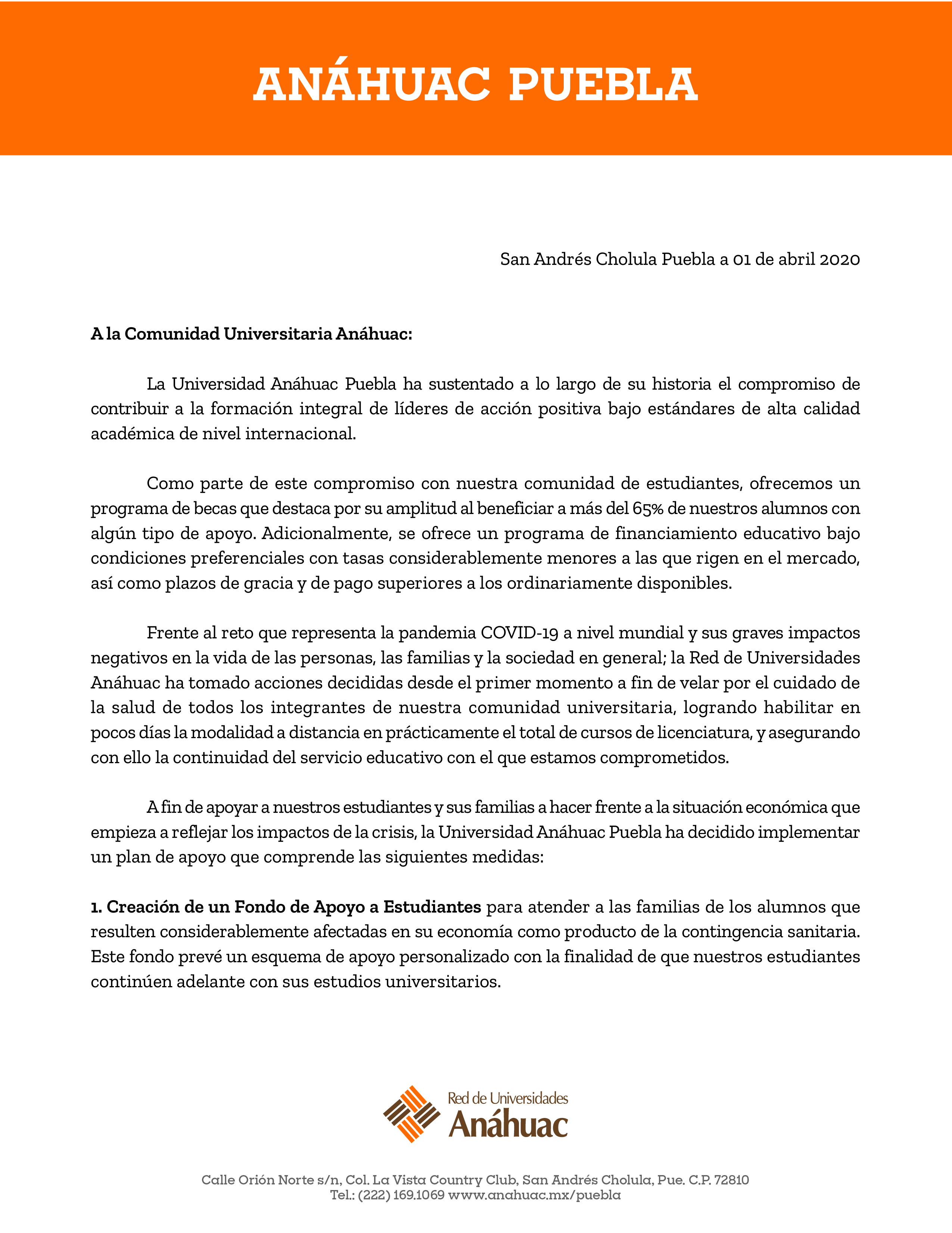Plan de apoyo financiero COVID-19