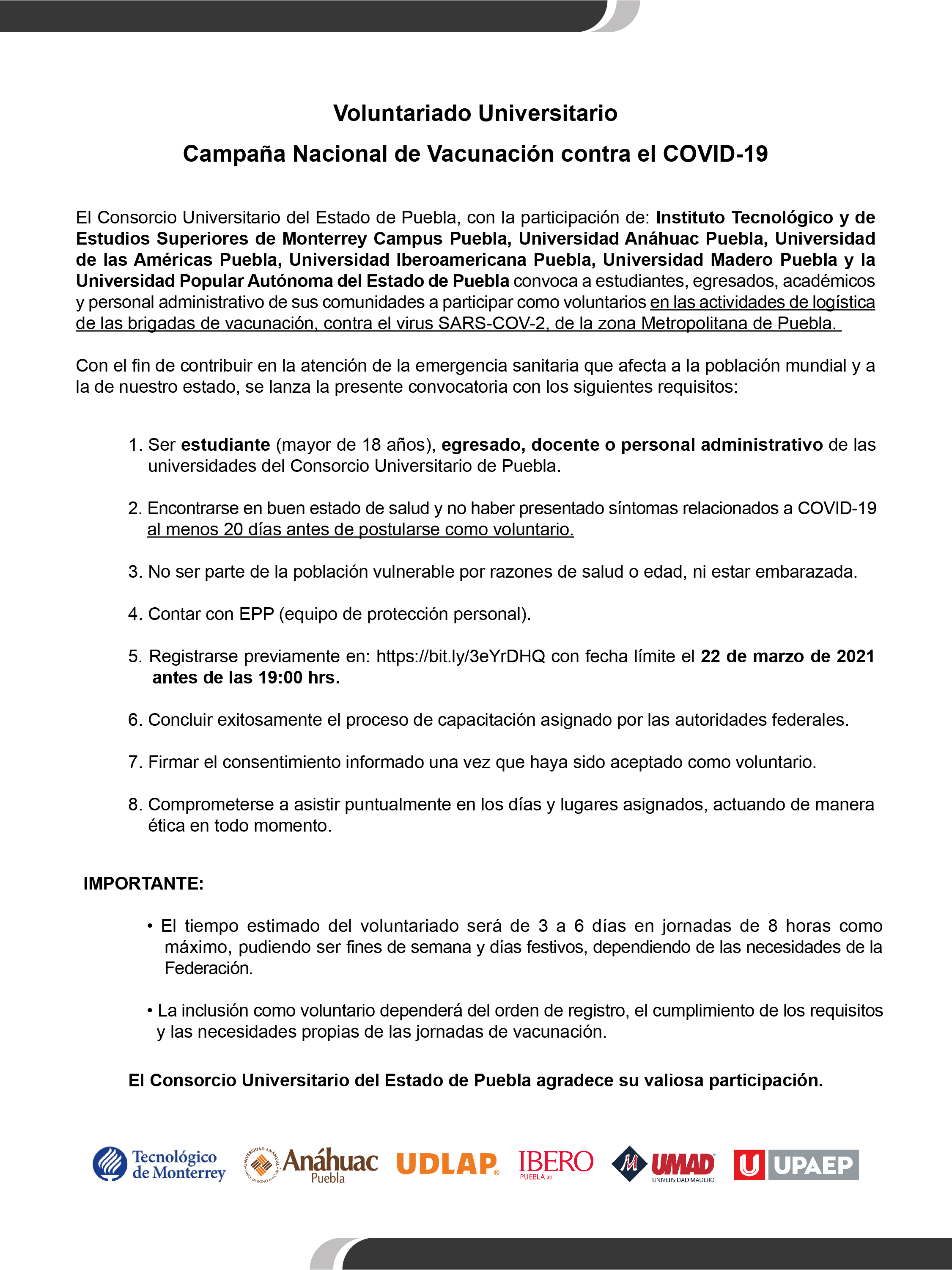 Voluntariado Universitario Campaña Nacional de Vacunación contra el COVID-19