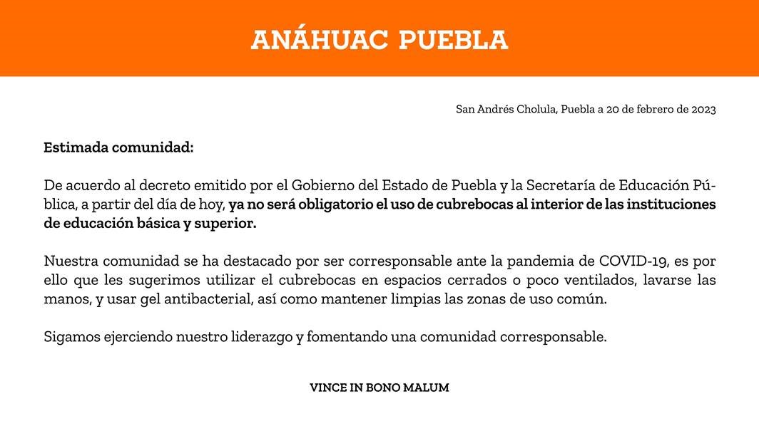 Información del uso de cubrebocas en la universidad