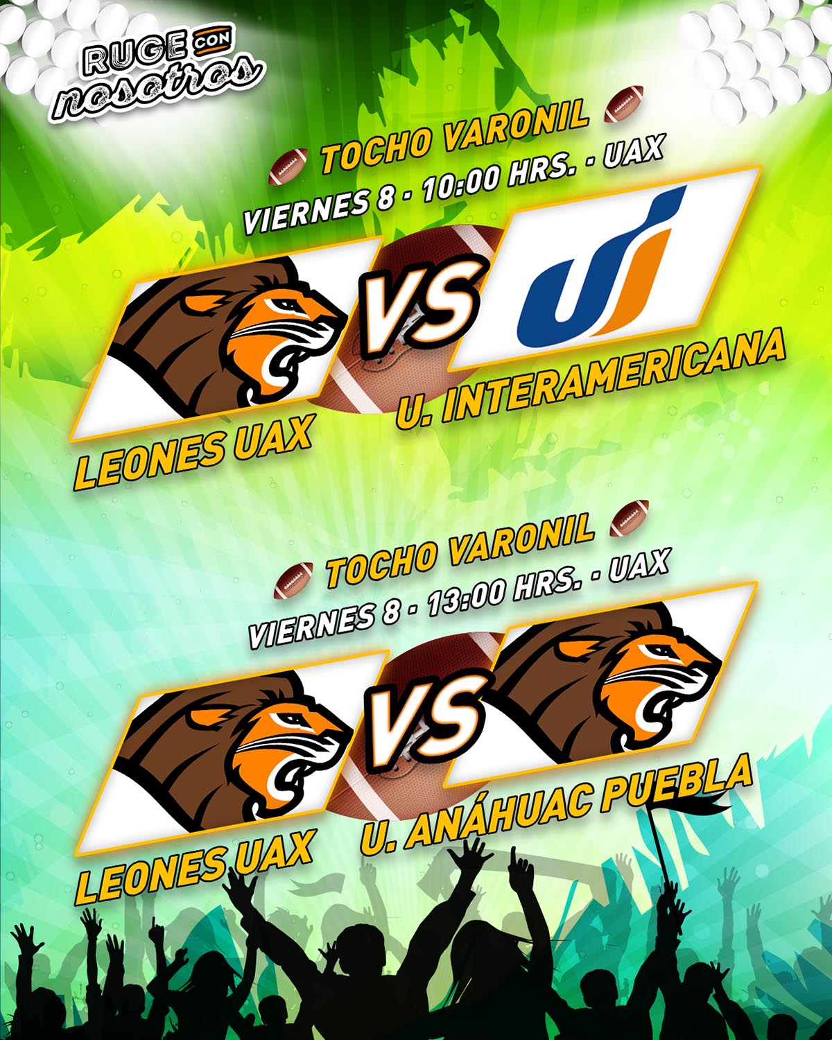 Ruge con Nosotros: Jornada doble de Tocho Varonil Ruge con Nosotros: Jornada doble de Tocho Varonil