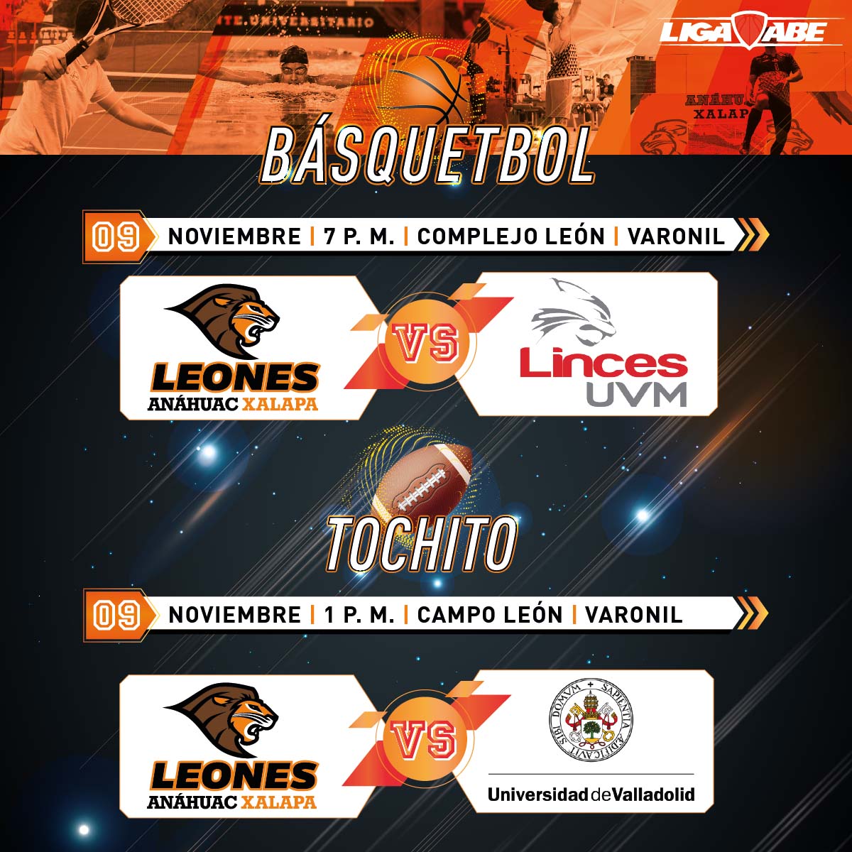 Ruge con Nosotros: Tochito Varonil y Básquetbol ABE Ruge con Nosotros: Tochito Varonil y Básquetbol ABE