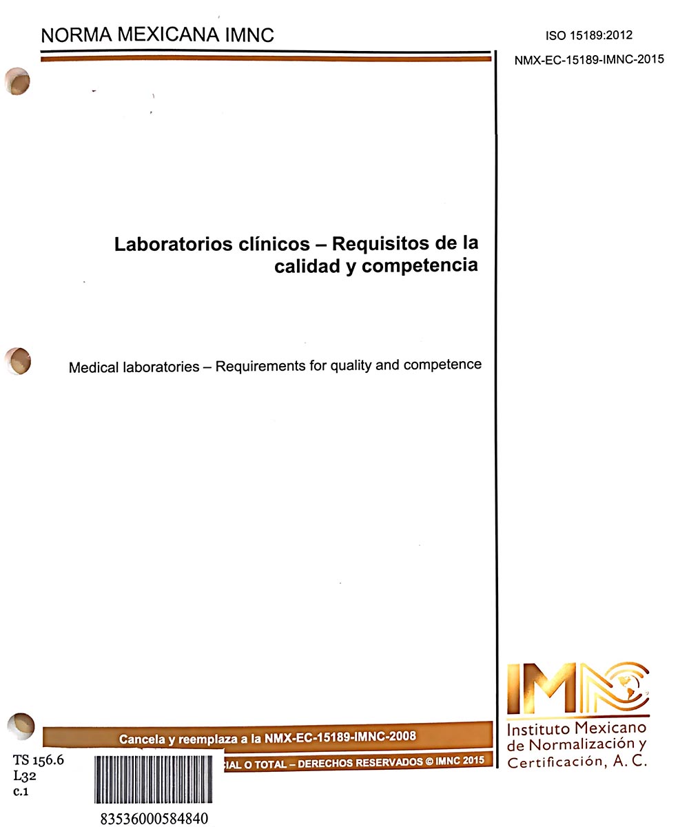 17 / 17 - TS156.6 L32 LABORATORIOS CLÍNICOS - REQUISITOS DE LA CALIDAD Y COMPETENCIA,  INSTITUTO