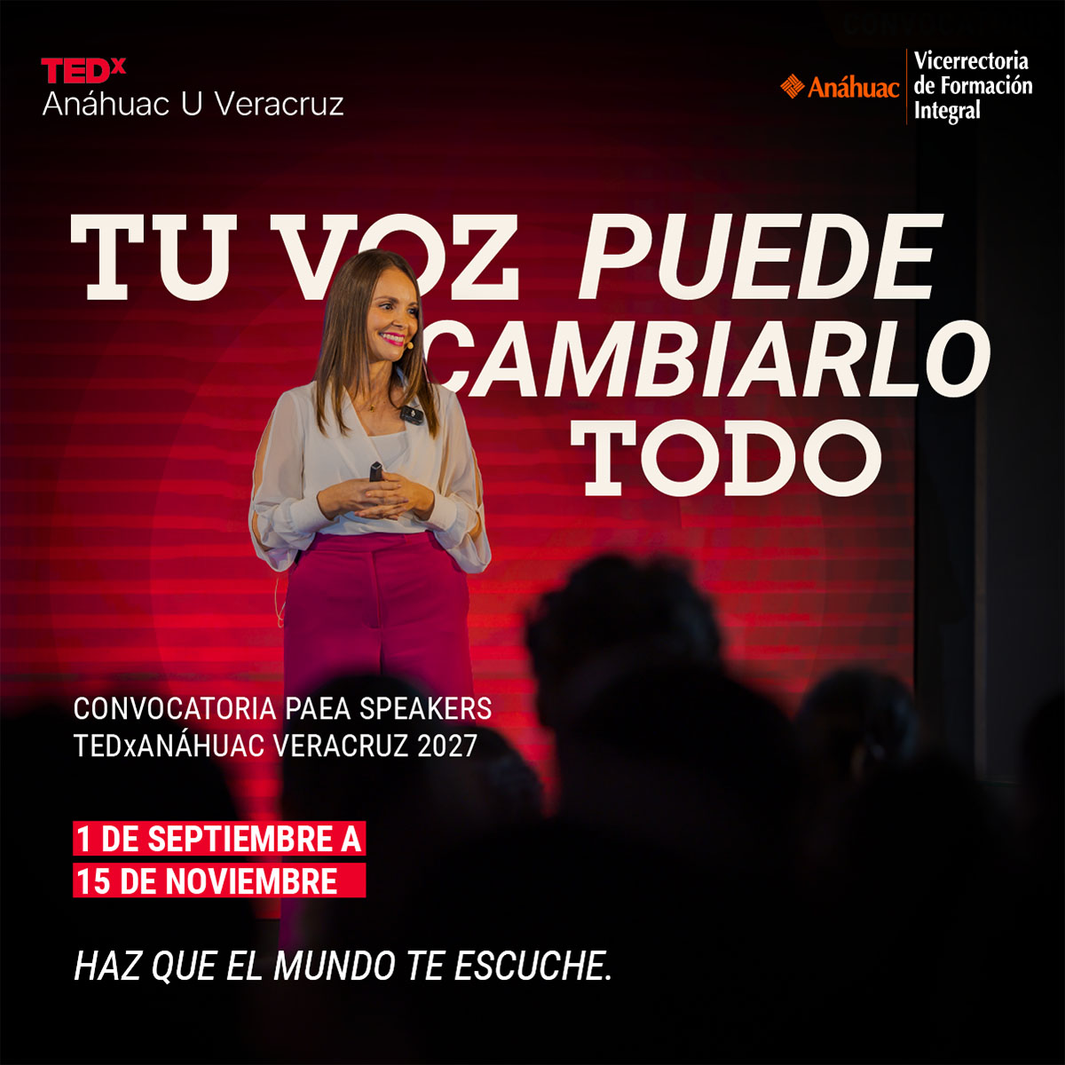 Cerrar vista en pantalla completa TEDx 2027: Tu Voz Puede Cambiarlo Todo